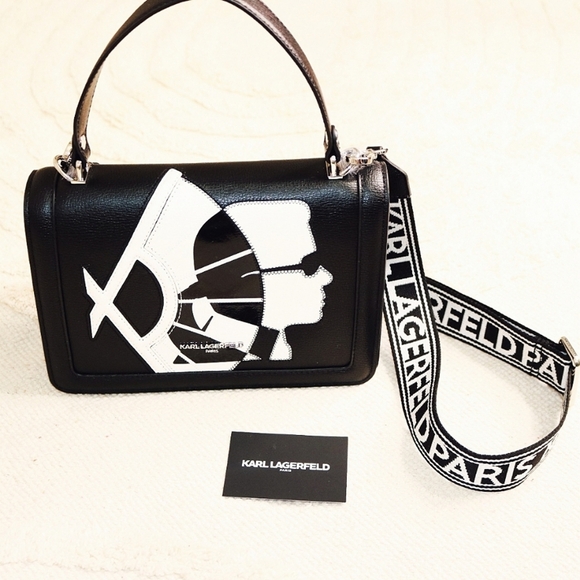 KARL LAGERFELD “Simone” Black and White Leather Crossbody Bag / Handbag NWT - Picture 1 of 4